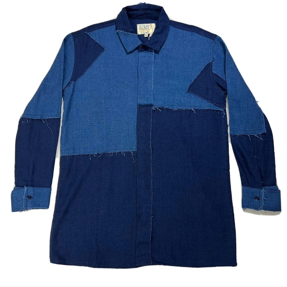Sandrine Rose x Free People Long Shirt Women’s Small Patchwork Handmade Blue